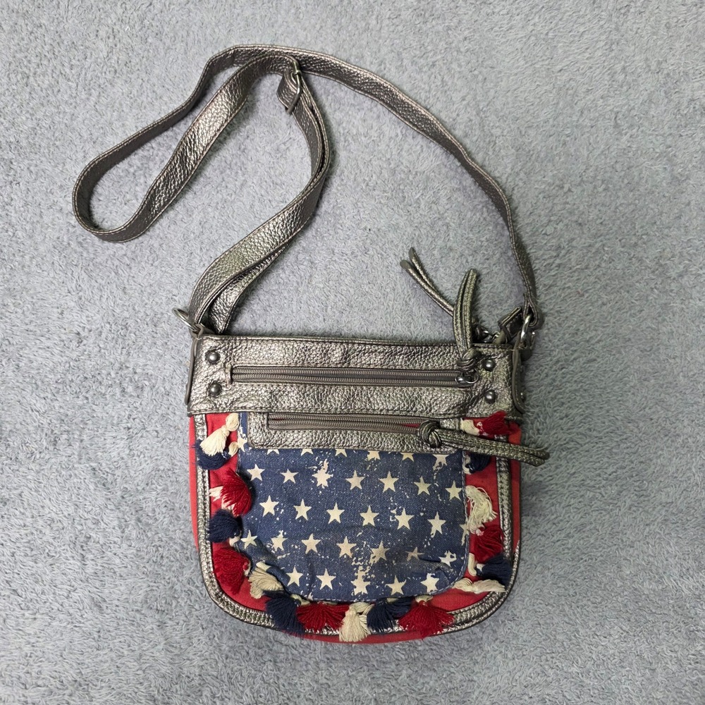 Claire's‎ Girls Small Crossbody Bag Silver Americana Stars Tassels Patriotic